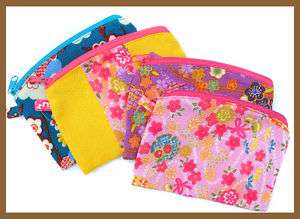 Japanese Chirmen Style Floral Pouch Zip Coin Bag 4Color  