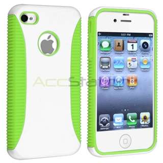Green Soft / White Hard Case Skin+LCD Protector For iPhone 4 4th 4S 