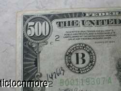 US 1934 $500 FIVE HUNDRED DOLLAR FEDERAL RESERVE NOTE BILL NEW YORK 