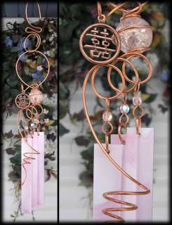   Happiness Stained Glass Wind Chimes Copper Garden Art Sculpture Kanji