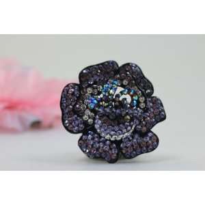  Handcrafted Purple Flower Elastic Stretch Cocktail Ring 