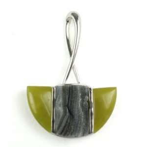 Drusy Agate and Green Tea Serpentine 925 Silver Pendant Great Mothers 