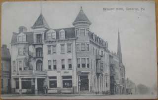 1910 Postcard Belmont Hotel  Somerset, Pennsylvania PA  