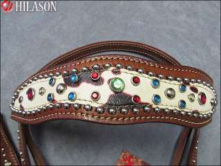 WESTERN TACK COW HIDE PRINT LEATHER HORSE BRIDLE AND BREAST COLLAR 