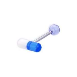 Stainless Steel with UV White/Light Blue Pill Barbell   14G   Sold as 