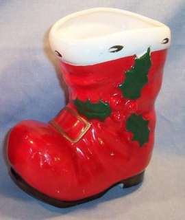 VINTAGE LEFTON CHRISTMAS SANTA BOOT PLANTER / CANDY DISH~IN MOLD HOLLY 