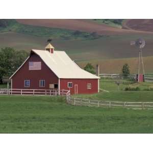Barn and Windmill in Colfax, Palouse Region, Washington, USA Stretched 