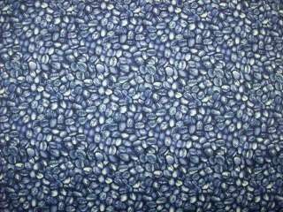 yd Coffee Time Coffee Beans Blue Fabric by Rose & Hubble Cotton 