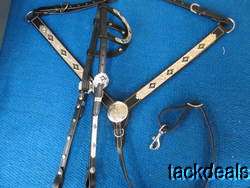 New USA Made Silver Show Tack Set BLACK Headstall & Breastcollar NICE 