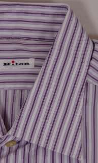 KITON DRESS SHIRT $765 PURPLE/WHITE STRIPED KITON HANDMADE SHIRT 17.5 