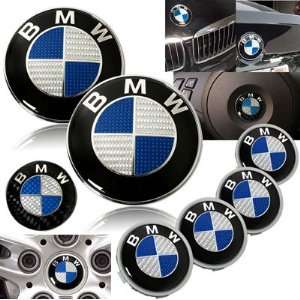   BMW E46 M3 323 325 328 330 335 Carbon Blue Emblems with Wheel Caps Set