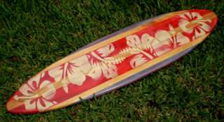 Red Vintage Surfboard Wall Art Wood Longboard Surf  