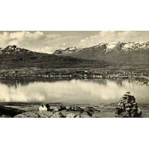 1939 Print Akureyri Capital North Iceland Landscape Mountains Cairn 