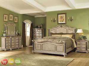 Catalina Antique White Queen Bed Bedroom Set w/ Marble  
