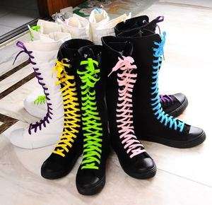 PUNK Gothic Black White Canvas boots sneakers knee high  