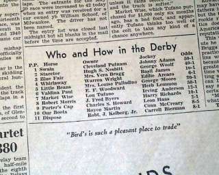 Whirlaway KENTUCKY DERBY Horse Racing Triple Crown 1941 Newspaper 