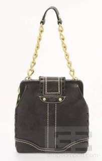 Coach Black Pebbled Leather & Whipstitched Gold Chainlink Strap Small 