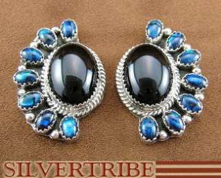 Navajo Jewelry Onyx & Blue Paua Shell Post Earrings  