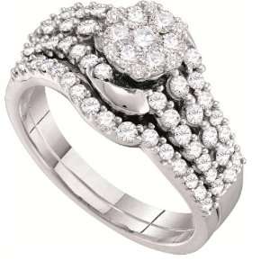   Gold 1ct Round Cut Diamond Flower Wedding Engagement Bridal Ring Set