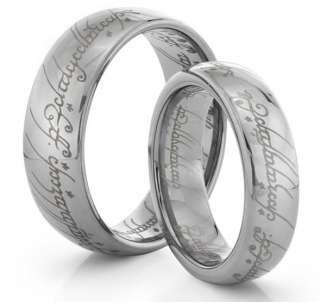 His & Hers 8MM/6MM Silver Lord LOTR Engraved Band One Wedding Band 