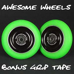 Black Green Metal Core Scooter Wheels x2 with Bearings  