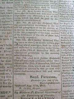 RARE Orgnl 1829 Pensacola FLORIDA TERRITORIAL NEWSPAPER Pre Statehood 