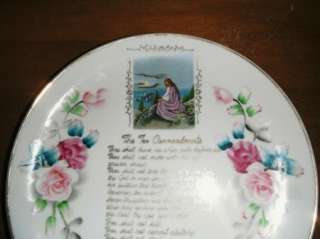 Vintage Large Porcelain The Ten Commandments Plate with Roses Floral 
