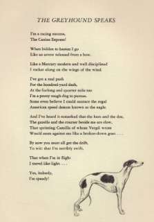 Greyhound Illustration and Poem   1947 M. Dennis  