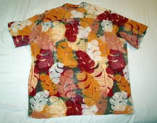   Hawaiian Shirt Extra Large 100% Rayon Pink/Red/Orange/White Fronds