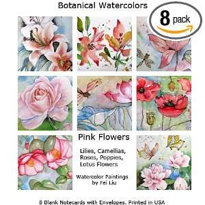  Pink Flower Note Cards Floral Watercolor Art Botanical Flower 