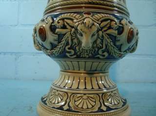 LARGE WESTERWALD GERMAN ORNAMENTED CUP WITH GNOME ON LID  