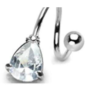 Surgical Steel Belly Button Navel Ring Twist with Clear Gem Teardrop 
