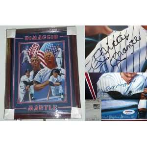  Joe Dimaggio Mickey Mantle Signed Yankees Print PSA LOA 