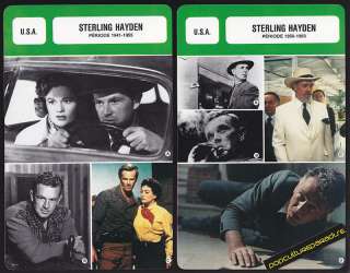 STERLING HAYDEN Actor FRENCH BIOGRAPHY PHOTO 2 CARDS  