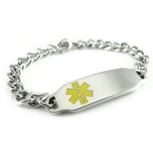 Pre Engraved   Warfarin Medical Alert ID Bracelet, Curb Chain, Yellow 