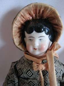 Antique Ca 1870 China Head Doll Beautifully Dressed Silks Plus Bonnet 