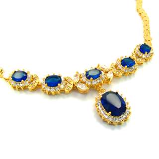 Wedding Jewelry Blue Sapphire 18K Gold Plated Oval Cut Necklace For 