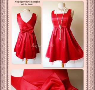   Satin BOW Accent Full Skirt Classic Mini Cocktail Party Dress  