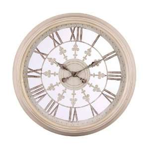 Round Wall Clock with Roman Numerals in Distressed Cream Finish 