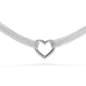  Sterling Silver Ten Row Chain Heart Necklace Jewelry