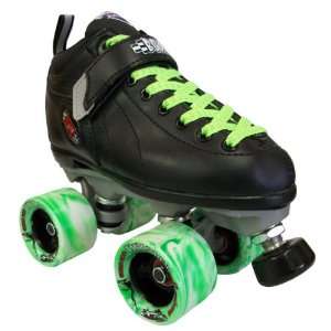  Black Boots with Green & White Swirl Twister Wheels and Green Laces 