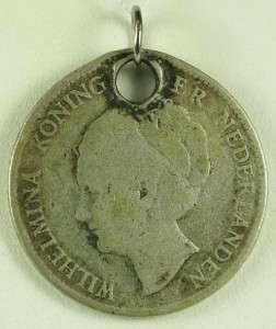 Estate 1800s One Guilder Sterling Silver Coin Pendant 9.5g  