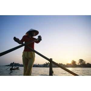  Boat Woman on Mekong River / Sunrise, Cantho, Mekong Delta 