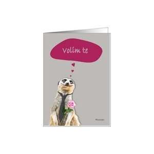 Volim te, I love you in Croatian, addressing female, cute meerkat Card