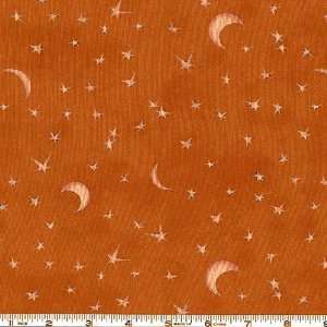    Wide Pumpkins Galore Moon & Stars Burned Orange Fabric By The Yard
