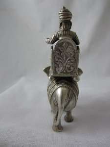 ANTIQUE STERLING SILVER INDIAN ELEPHANT/ DRIVER & HOWDAH THRONE W 