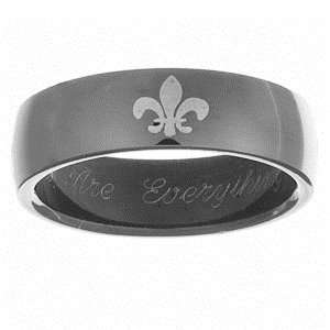  Black Stainless Steel Fleur de Lis Engraved Band, Size 10 Jewelry
