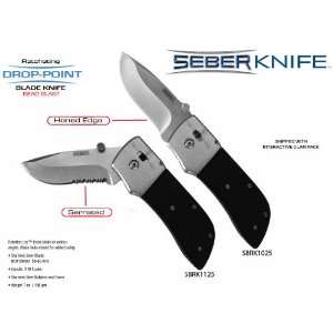  Seber Knife Bead Blast Ratchet Locking 3 3/8 Drop Point 