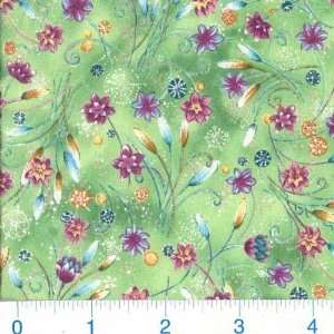  45 Wide FireFly Dancing Flowers Sage/Plum Fabric By The 
