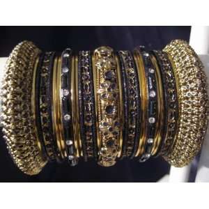 Indian Bridal Collection Panache Indian Black Bangles Set in Gold 